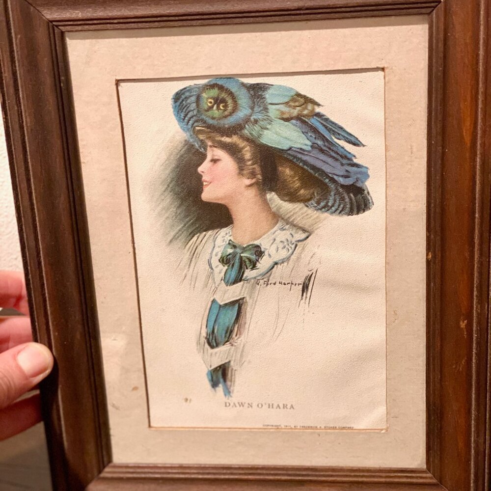 Antique 1911 Framed Art "Dawn O'Hara" by‎ R. Ford Harper, 10"x8"
